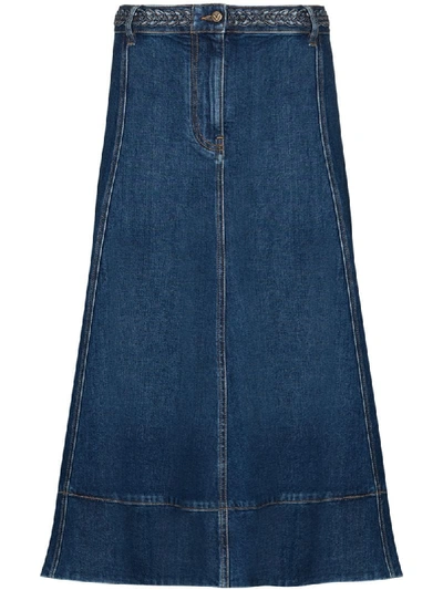 Valentino Flared High-waisted Denim Skirt In Blue