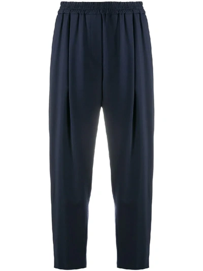 Shop Aspesi Cropped Pleated Trousers In Blue