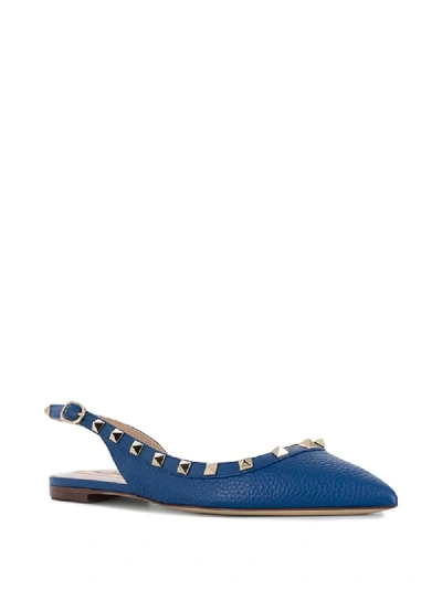 Shop Valentino Rockstud Slingback Ballerina Shoes In Blue