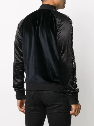 Shop Balmain Sequinned Velvet Bomber Jacket In Black