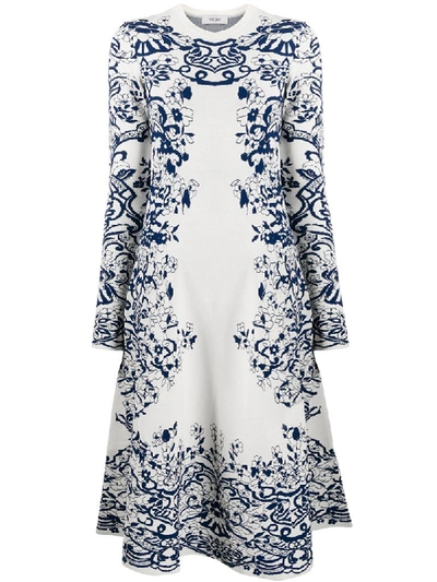 Shop Valentino Knitted Floral Print Dress In White