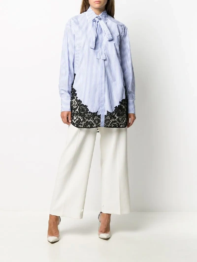 Shop Valentino Floral Lace Insert Shirt In Blue