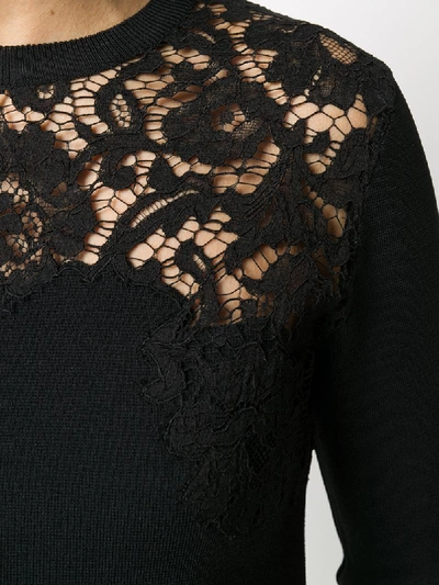 Shop Valentino Floral Lace Panel Mini Dress In Black