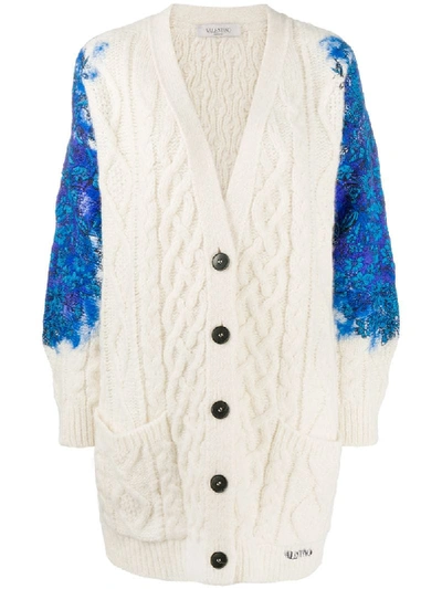 Shop Valentino Floral Print Long Cardigan In White