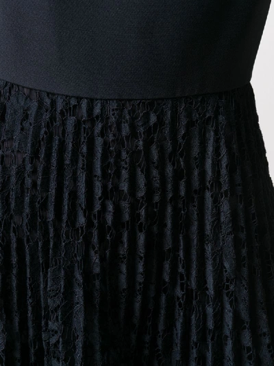 Shop Valentino Pleated Lace-detail Dress In Blue