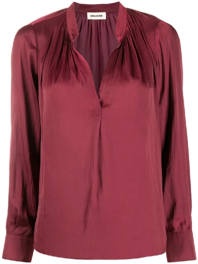 Shop Zadig & Voltaire Collarless Longsleeved Blouse In Red