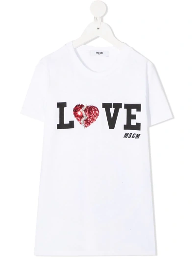 Shop Msgm Graphic-print Embellished T-shirt In White
