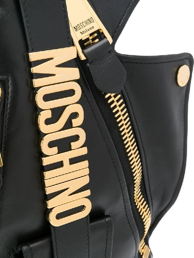 Shop Moschino Angular Sheepskin Backpack With Gold Logo Lettering In Black