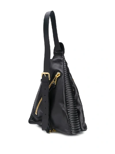 Shop Moschino Angular Sheepskin Backpack With Gold Logo Lettering In Black
