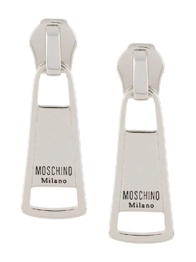 Shop Moschino Macro Zip Puller Earrings In Silver