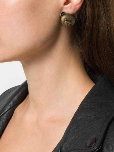 Shop Moschino Bear Logo Stud Earrings In Gold