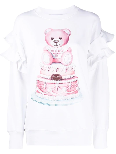 Shop Moschino Teddy Bear-print Ruffled Top In White