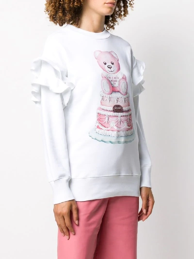 Shop Moschino Teddy Bear-print Ruffled Top In White