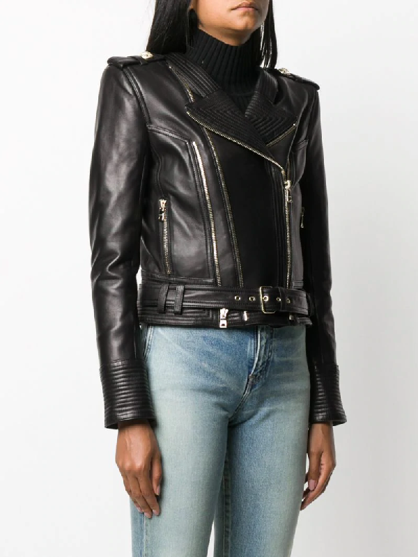 Balmain Leather Biker Jacket In Black | ModeSens