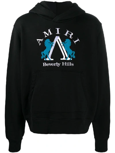 Shop Amiri Logo Print Cotton Hoodie In Black