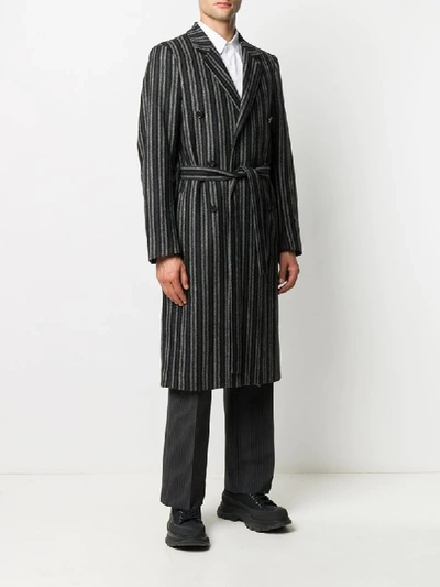 Shop Ann Demeulemeester Stripe Double-breasted Coat In Black