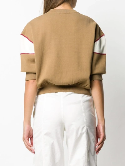 Shop See By Chloé Cropped Gathered-knit Jumper In Brown