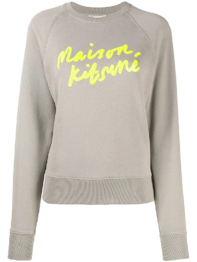 Shop Maison Kitsuné Logo Print Sweatshirt In Grey