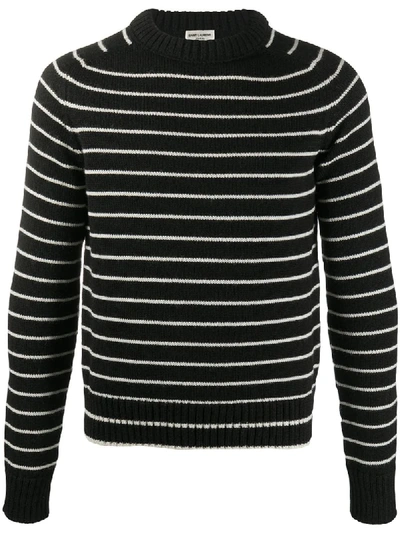 Shop Saint Laurent Striped Virgin Wool Jumper In Black