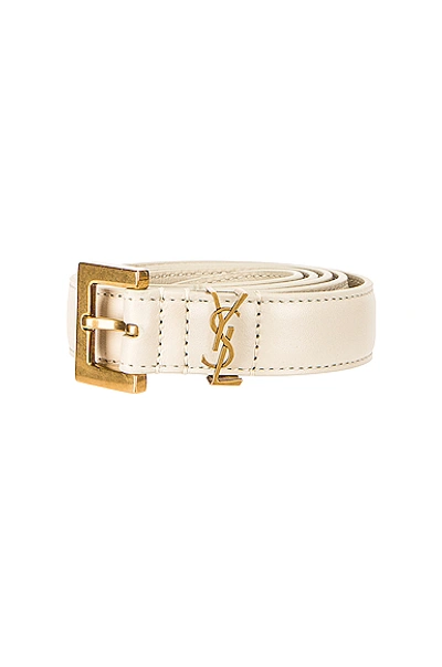 Shop Saint Laurent Logo Leather Belt In Blanc Vintage