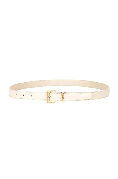 Shop Saint Laurent Logo Leather Belt In Blanc Vintage