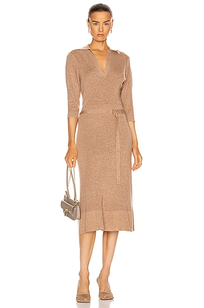 Shop Chloé Polo Knit Midi Dress In Captive Beige