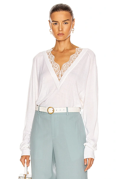 Shop Chloé Lace V Neck Sweater In White Powder