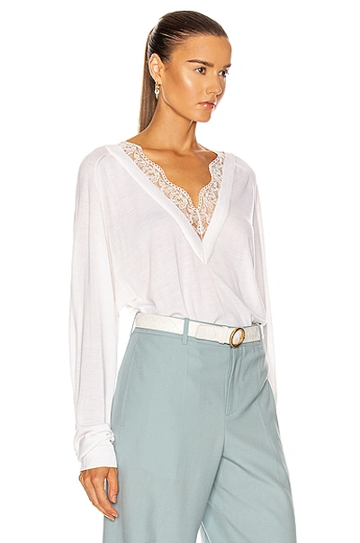 Shop Chloé Lace V Neck Sweater In White Powder