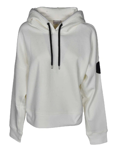 Shop Moncler Hoodie In White With Logo Patch