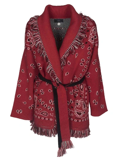 Shop Alanui Bandana Print Cardigan In Cashmere In Red