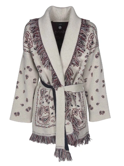 Shop Alanui Bandana Printed Cardigan In White Cashmere