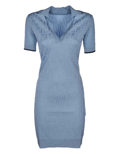Shop Fendi Dress Featuring Ff Pattern In Pale Blue In Light Blue