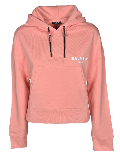 Shop Balmain Sweatshirt In Peach Pink With Logo