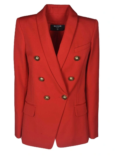 Shop Balmain Flared Wool Blazer In Red