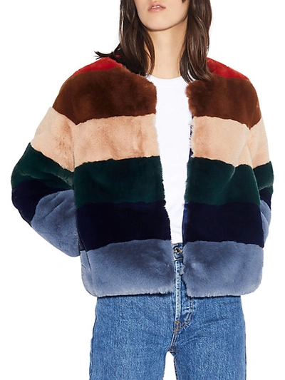 Shop Apparis Louise Faux-fur Stripe Jacket In Multi