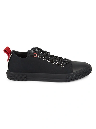 Shop Giuseppe Zanotti Leather Low-rise Grommets Lace-up Sneakers In Black Red