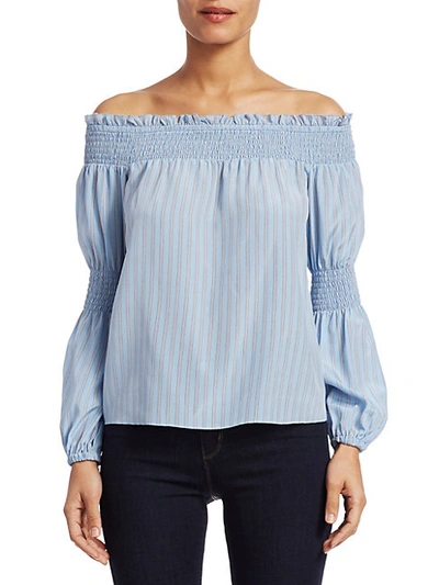 Shop L Agence Women's Mona Stripe Silk Off-the-shoulder Blouse In Sky Blue Stripe