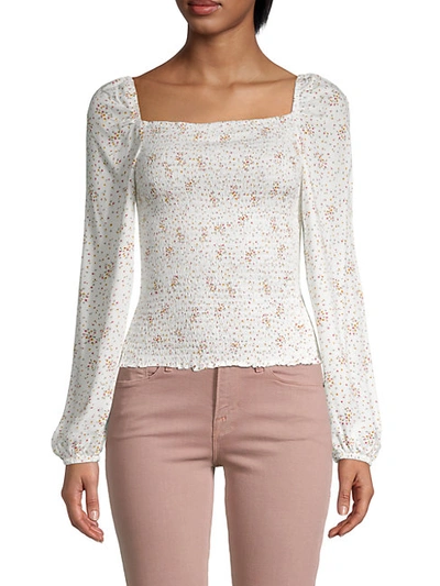 Shop Cupcakes And Cashmere Savannah Puff-sleeve Smocked Top In Marshmallow