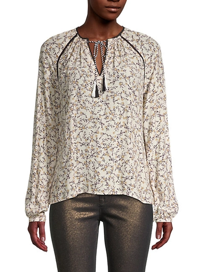 Shop Cupcakes And Cashmere Women's Halston Printed Tassel Blouse In Cameo Rose
