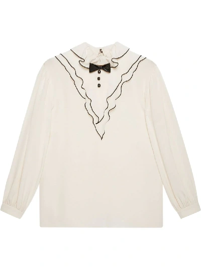 Shop Gucci Ruffled Silk Blouse In White