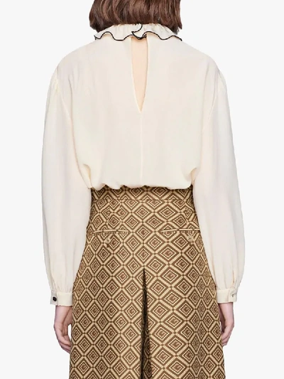 Shop Gucci Ruffled Silk Blouse In White