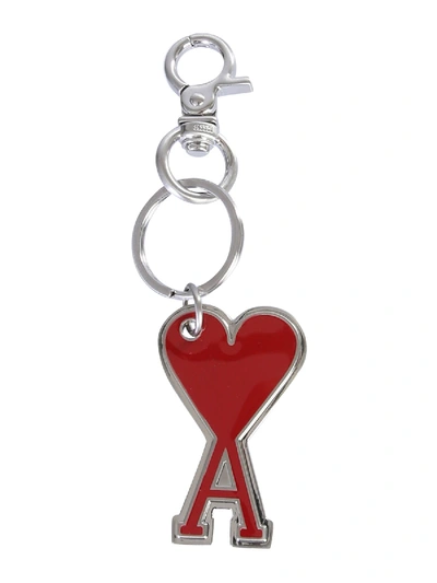 Shop Ami Alexandre Mattiussi Key Ring With Logo In Rosso
