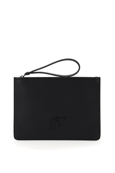 Shop Ferragamo Firenze Clutch With Sf Monogram In Nero Blue (black)