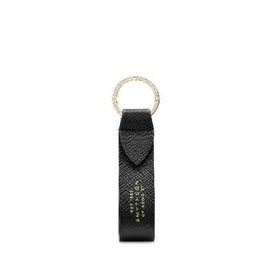 Shop Smythson Keyring With Leather Strap In Panama In Black