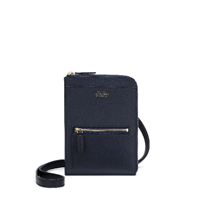 Shop Smythson Panama Crossbody Wallet In Navy