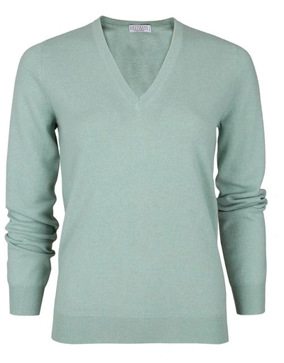 Shop Brunello Cucinelli Peppermint Cashmere Basis V-neck Sweater