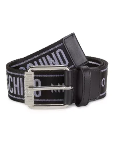 Shop Moschino Fabric Strap Belt In Black Silver