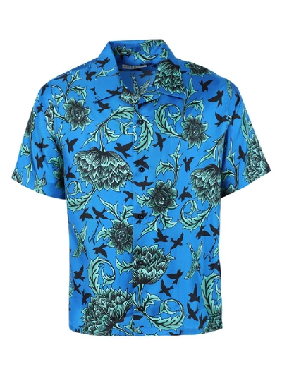 Shop Givenchy Blue And Mint Green Silk Hawaiian Shirt