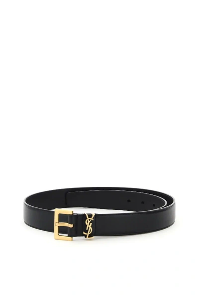 Shop Saint Laurent Ysl Leather Belt In Black