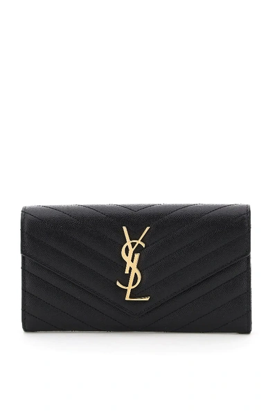 Shop Saint Laurent Monogram Matelassé Wallet In Black